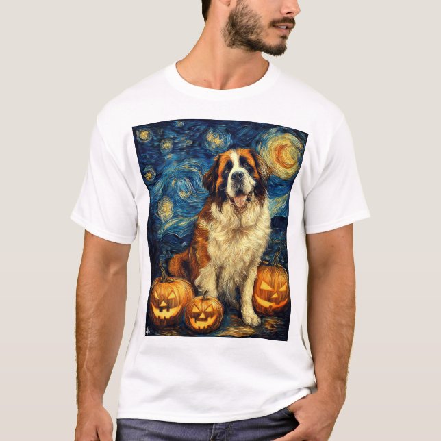 Camiseta San Bernardo Perro Lindo Halloween Jack O Linterna (Anverso)