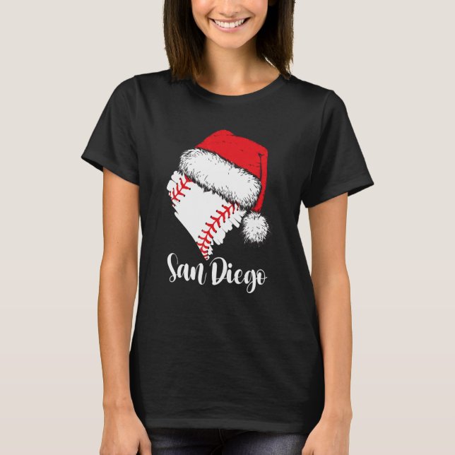 Camiseta San Diego Baseball Heart Santa Hat Merry Xmas (Anverso)