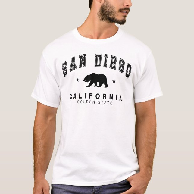 Camiseta San Diego blanco masculino - Diseño de oso pardo (Anverso)