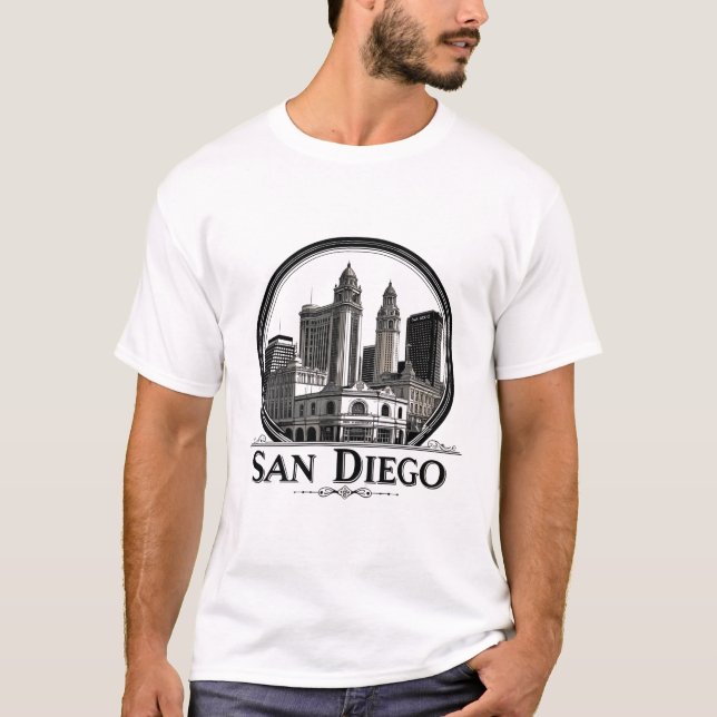 Camiseta San Diego California Skyline-Modern Cityscape Art (Anverso)