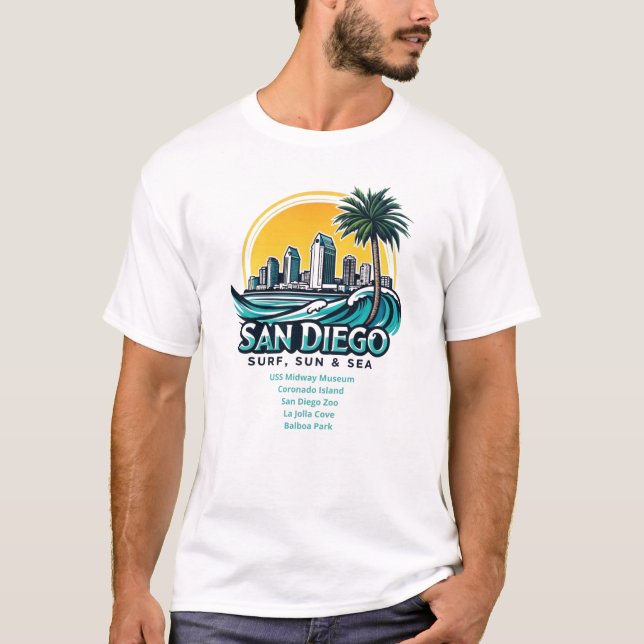 Camiseta San Diego, "Surf, Sun & Sea" (Anverso)