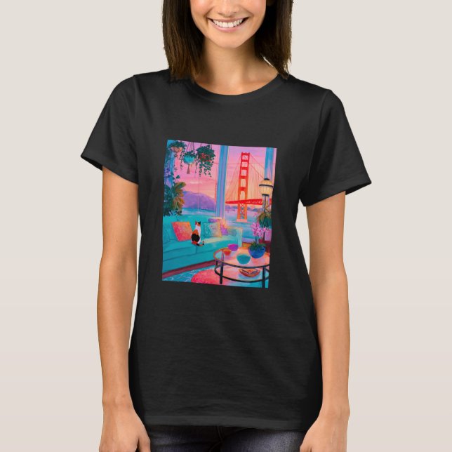 Camiseta San Francisco Calico Cat GoldenGate Bridge Retro A (Anverso)