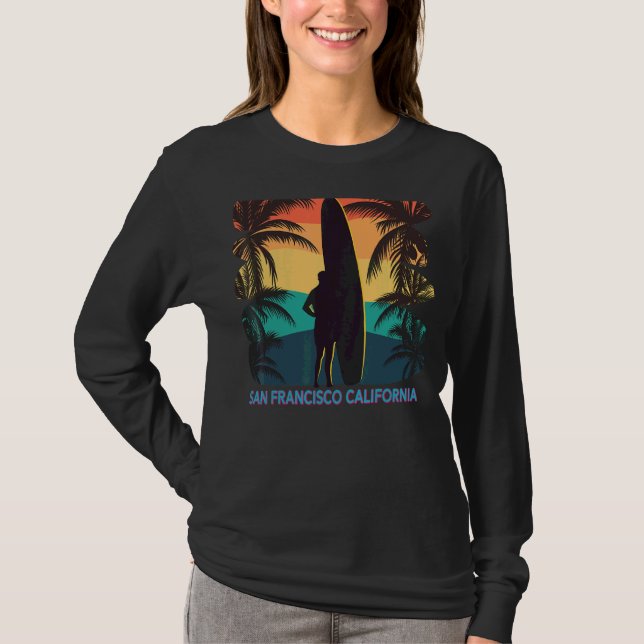 Camiseta San Francisco California Ca Palm Tree Surfboard Su (Anverso)