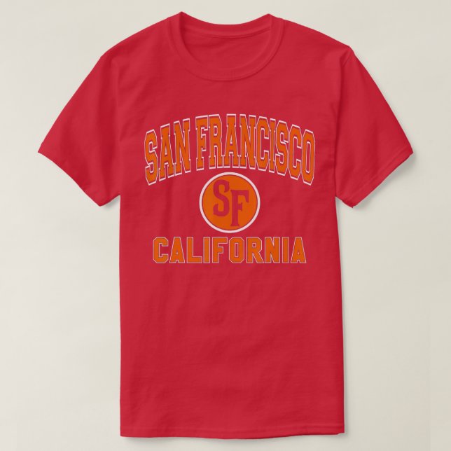 Camiseta San Francisco California SF Varsity Style Naranja  (Diseño del anverso)