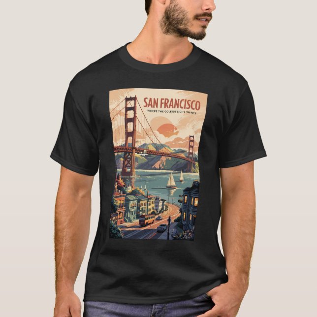 Camiseta San Francisco California Skyline Travel Art Retro (Anverso)
