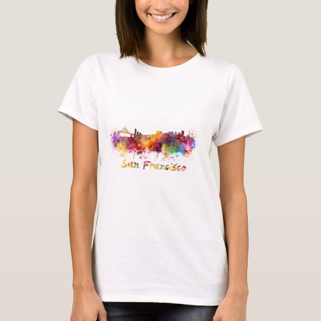 Camiseta San Francisco skyline in watercolor background (Anverso)