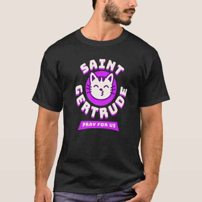 Camiseta San Gertrude de Nivelles Gran Patrono de Gatos (Anverso)