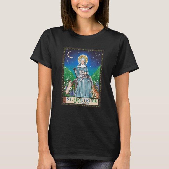 Camiseta San Gertrude de Nivelles Patrono de los gatos (Anverso)