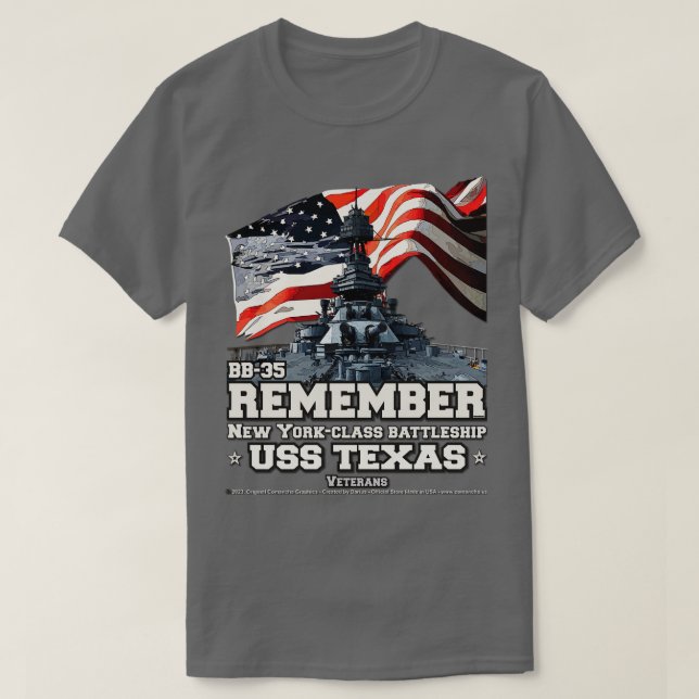Camiseta San Jacinto USS TEXAS US Battleship BB35 (Diseño del anverso)