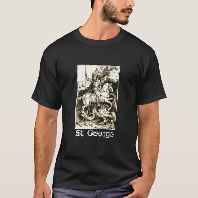 Camiseta SAN JORGE Y DRAGÓN, blanco negro (Anverso)