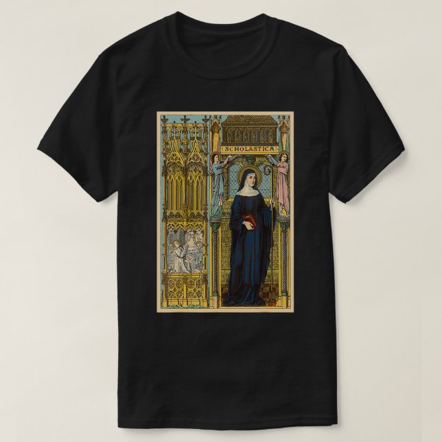 Camiseta San Scholastica Benedicto Santos Católicos Benedic (Diseño del anverso)