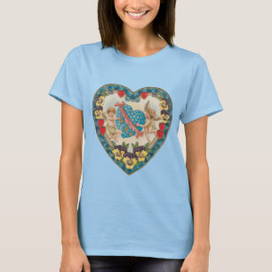 Camiseta San Valentín Antiguo, Ángeles Vintage en un Corazó