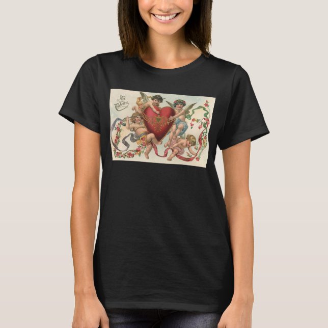Camiseta San Valentín de época, ángeles victorianos Corazón (Anverso)