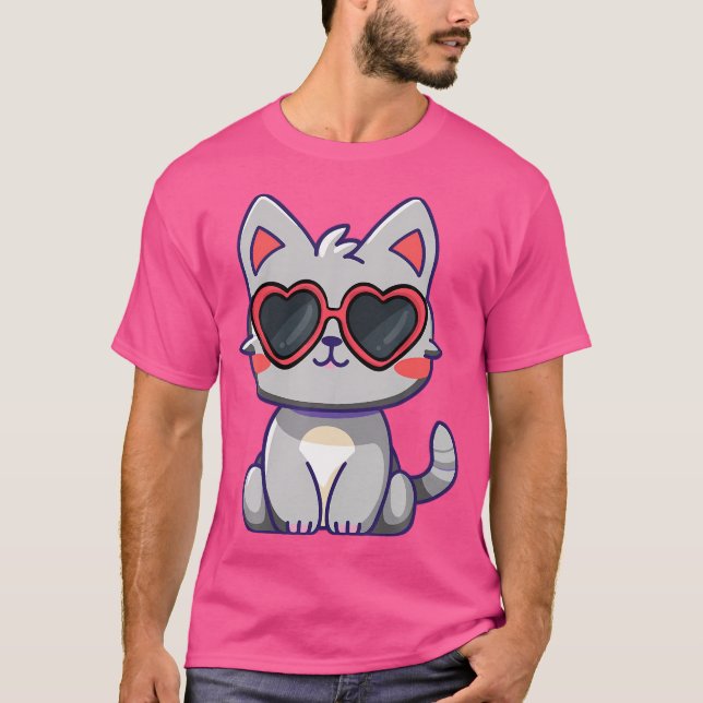 Camiseta San Valentín Gato Gatito Con Gato De Cristal Solar (Anverso)