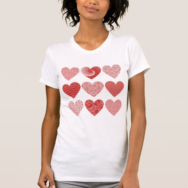 Camiseta San Valentín lindo amor dulce patrón de corazón ro (Anverso)