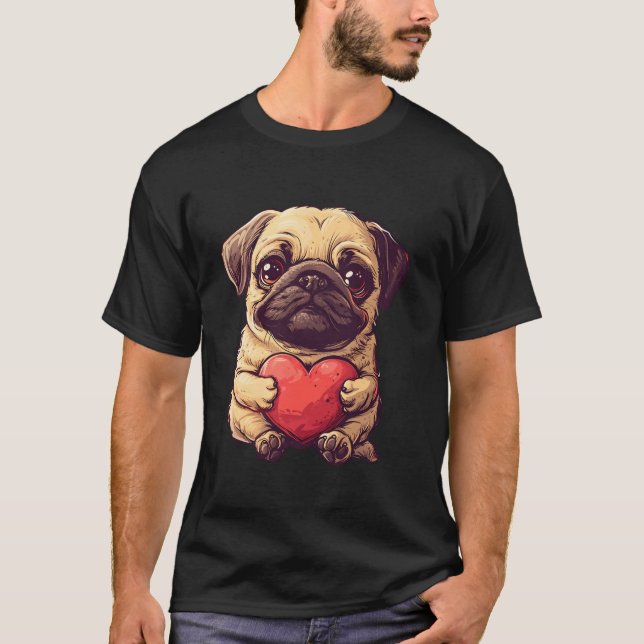 Camiseta San Valentín Pug Heart Funny Pug Lover Dog Dad (Anverso)