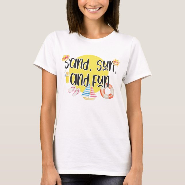 Camiseta Sand Sun Fun Cita Verano Beach Ilustraciones T-Sh (Anverso)