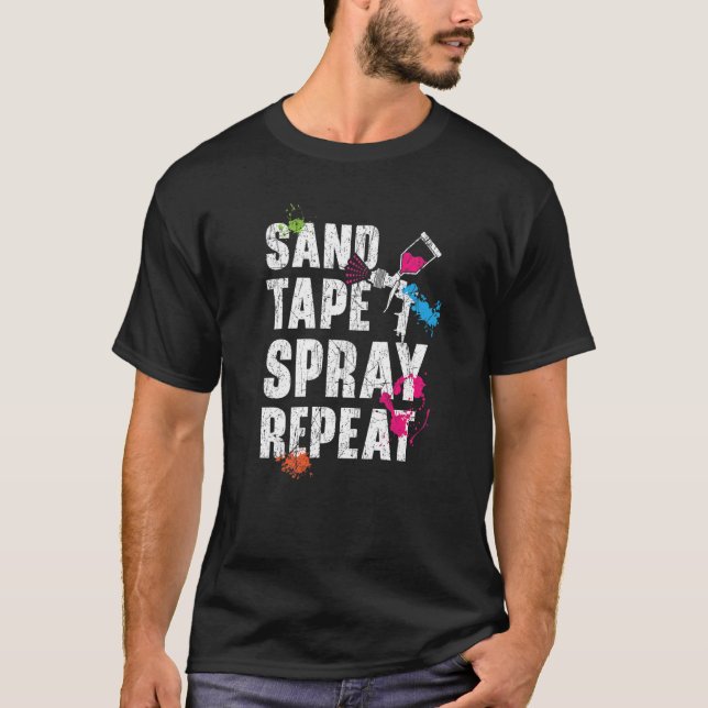 Camiseta Sand Tape Spray Repeat Car Detailing Auto Body Pai (Anverso)
