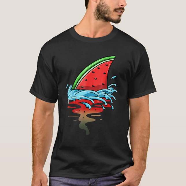 Camiseta Sandía de tiburón aleta de pez rebanada de fruta d (Anverso)
