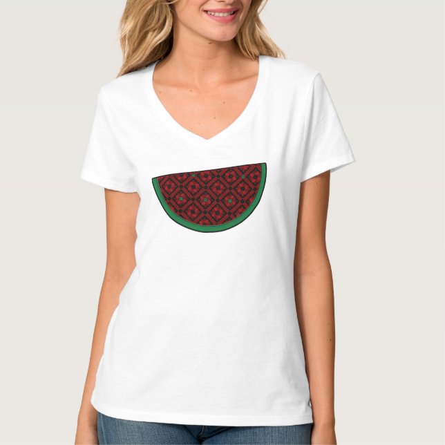 Camiseta sandía palestina Tatuaje rojo bordado (Anverso)