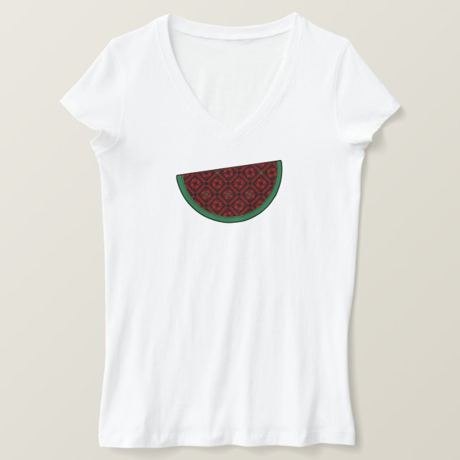 Camiseta sandía palestina Tatuaje rojo bordado (Anverso del diseño)