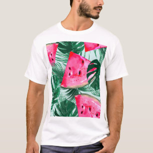 Camiseta sandías, hojas de palma: tropicales sin costura