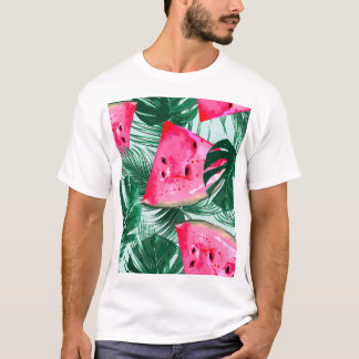 Camiseta sandías, hojas de palma: tropicales sin costura