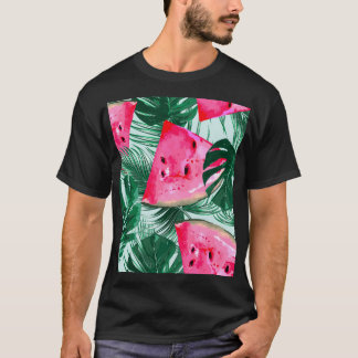 Camiseta sandías, hojas de palma: tropicales sin costura
