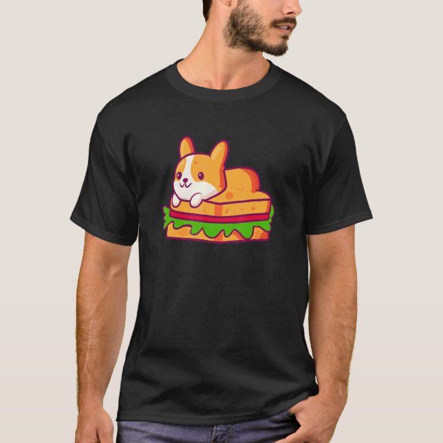 Camiseta Sándwich de perro lindo Corgi (Anverso)