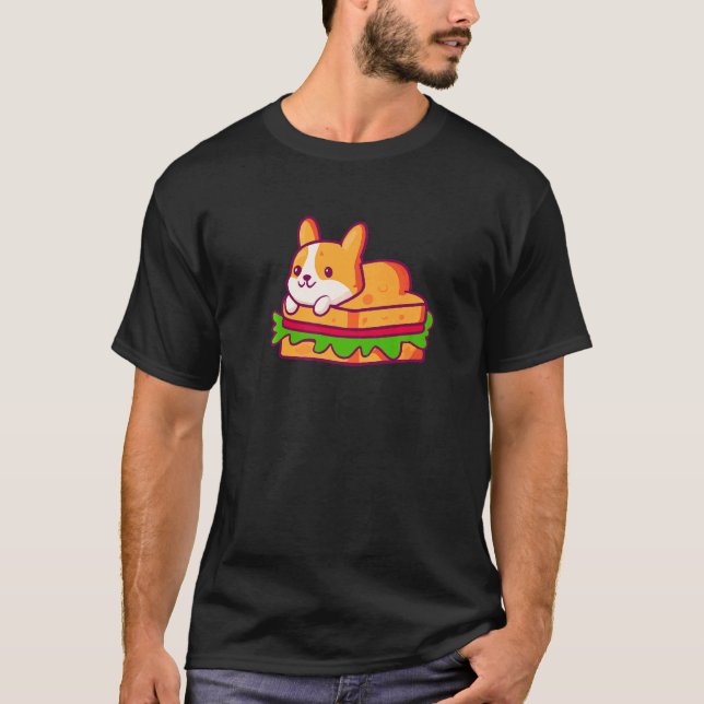 Camiseta Sándwich de perro lindo Corgi (Anverso)