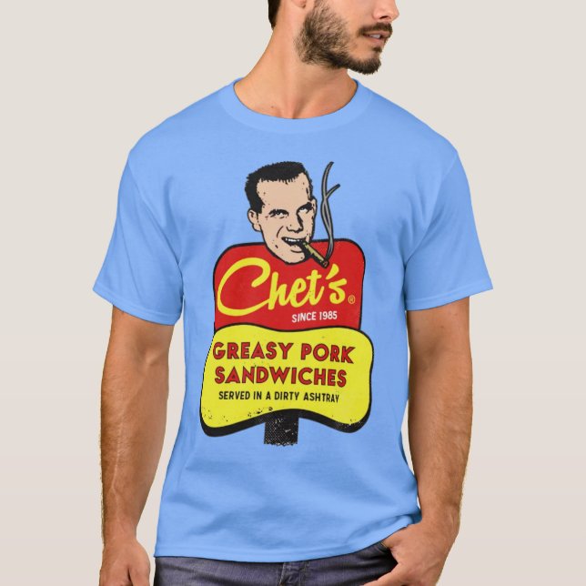 Camiseta Sándwiches de cerdo rebosantes de Chet (Anverso)