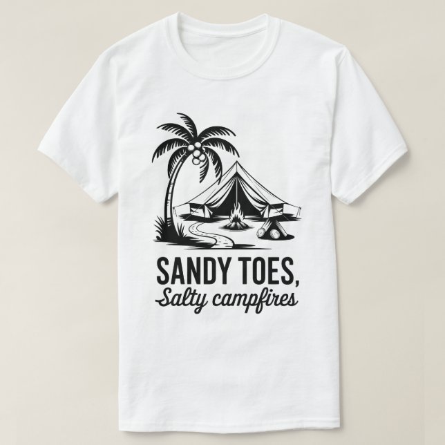 Camiseta Sandy Toes Salty Campfires Beach Camping Design (Diseño del anverso)