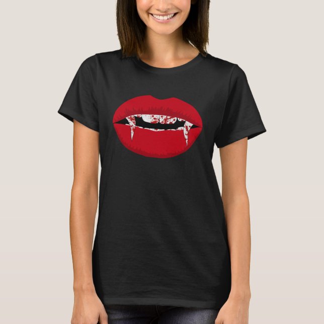 Camiseta Sangre de Lip de Vampiro Creepy Halloween Horror C (Anverso)