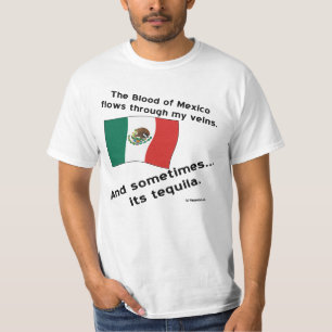 Camiseta Sangre México fluye por venas a veces tequila