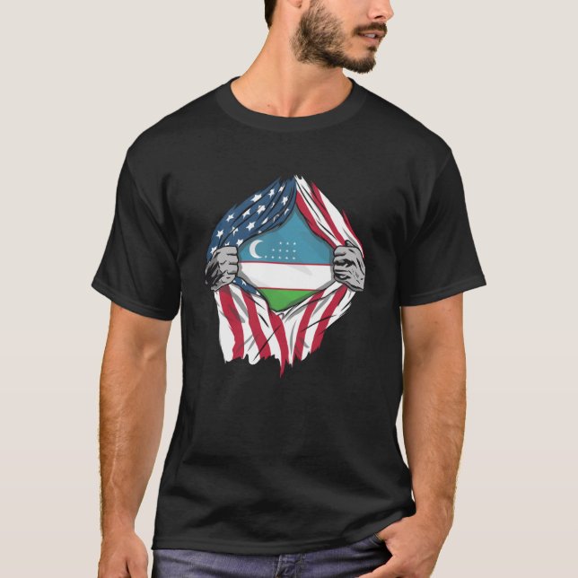 Camiseta Sangre uzbeka dentro de mí bandera de Uzbekistán (Anverso)
