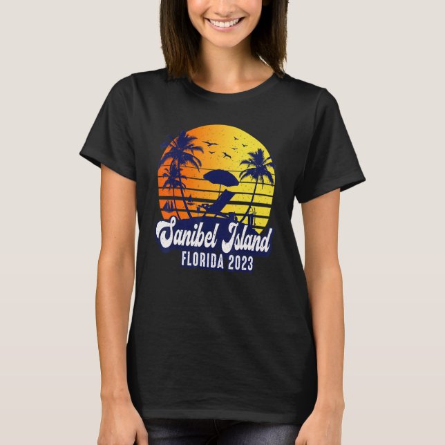 Camiseta Sanibel Island 2023 Florida Sunset Beach Retro (Anverso)