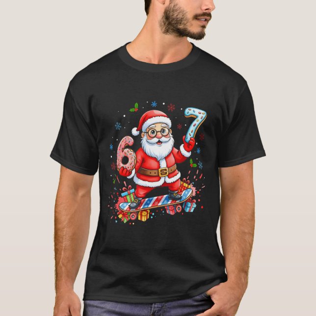 Camiseta Santa 67 Meme Donut Skateboard Merry Christmas Boy (Anverso)