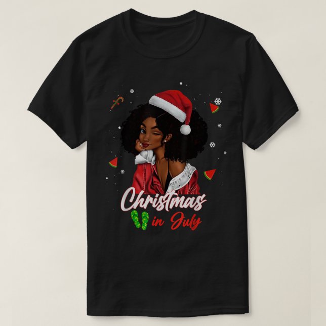 Camiseta Santa African American Girl Christmas in July Blac (Diseño del anverso)