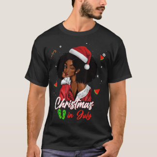 Camiseta Santa African American Girl Christmas in July Blac
