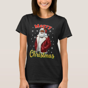 Camiseta Santa afroamericano Navidad Frío Negro X-mas