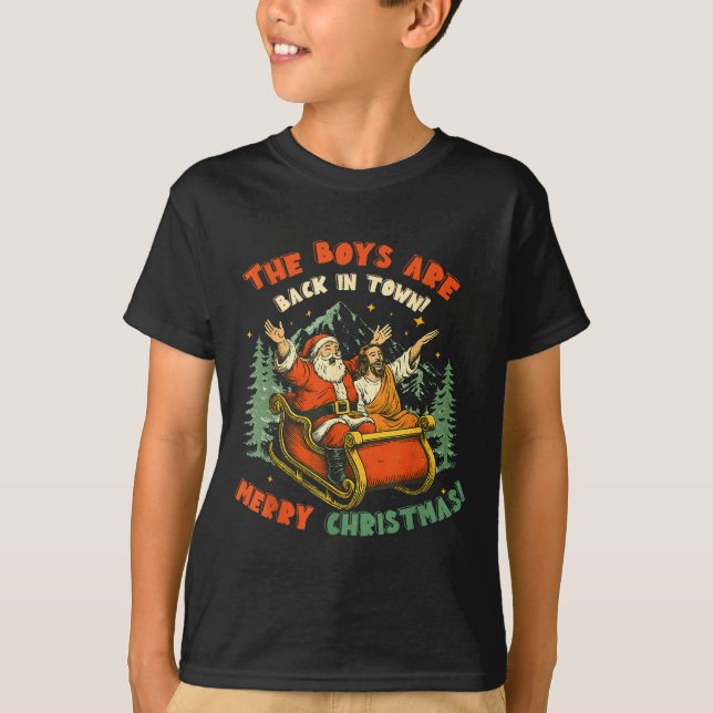 Camiseta Santa &amp; Jesus Back In Town Merry Christmas, Ho (Anverso)