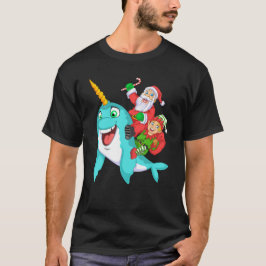 Camiseta santa and elf riding narwhal