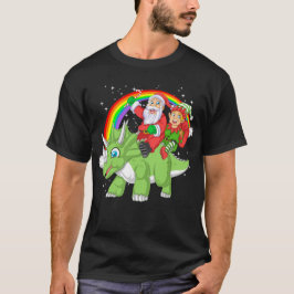 Camiseta santa and elf riding triceratops