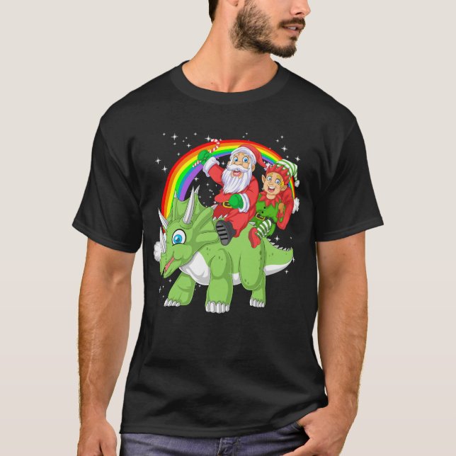 Camiseta santa and elf riding triceratops (Anverso)