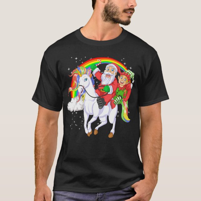 Camiseta santa and elf riding unicorn (Anverso)