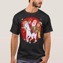Camiseta santa and elf riding unicorn