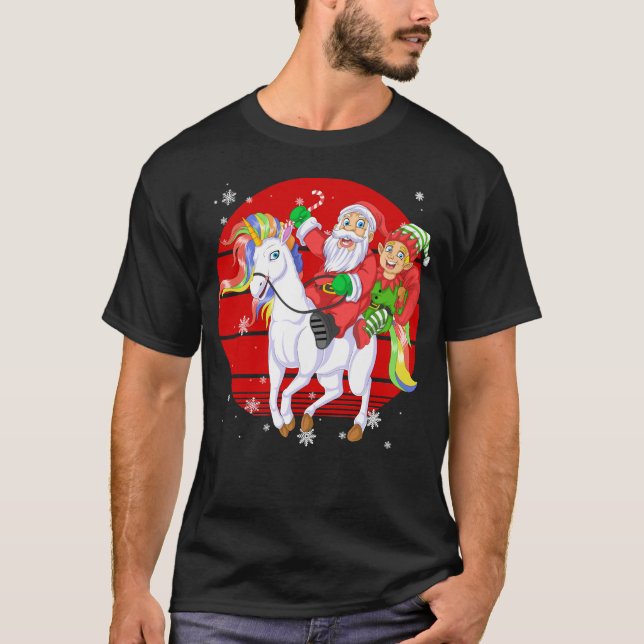 Camiseta santa and elf riding unicorn (Anverso)