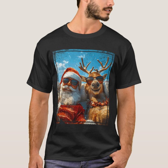 Camiseta Santa And Reindeer Selfie Funny Christmas Vacation (Anverso)