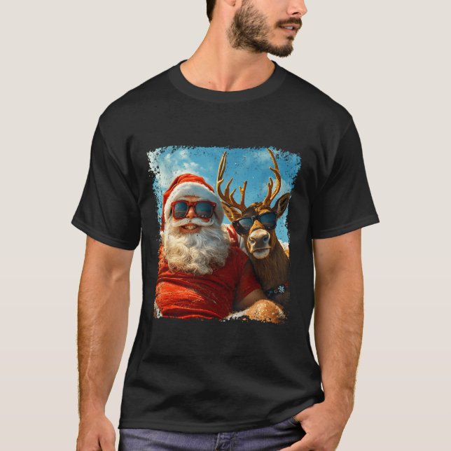 Camiseta Santa And Reindeer Selfie Funny Christmas Vacation (Anverso)