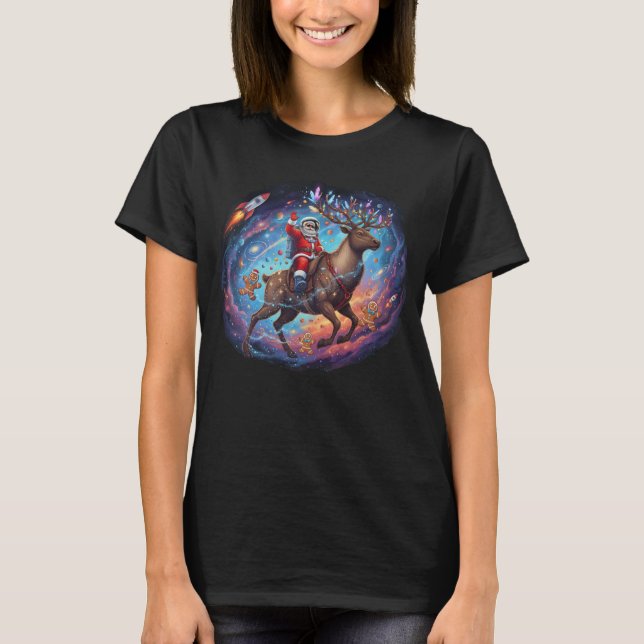 Camiseta Santa Astronaut Riding Flying Reindeer Space Chris (Anverso)